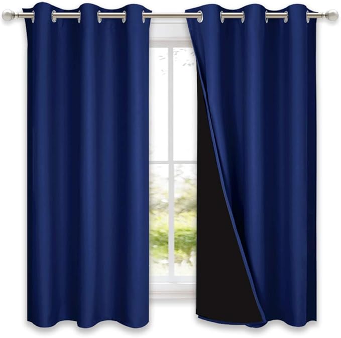 NICETOWN 100% Blackout Curtain Set, Royal Blue, 37W x 50L, 2 PCs, Thermal Insulated & Energy Efficiency Window Draperies for Guest Room, Full Shading Panels for Shift Worker and Light Sleepers