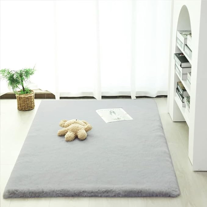 Ghouse Ultra Soft Faux Rabbit Fur Rug 5x8, Machine Washable Area Rugs for Bedroom Fluffy Rugs for Living Room, No-Shedding Carpet Sheepskin Rug Grey