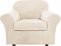 H.VERSAILTEX Rich Velvet Stretch 2 Piece Cover Chair Slipcover Sofa Cover Furniture Protector Couch Soft with Elastic Bottom Couch Cover Width Up to 49 Inch 85% Polyester 15% Spandex (Chair, Cream)