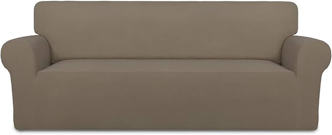 PureFit Super Stretch Sofa Slipcover – Spandex Non Slip Soft Couch Sofa Cover, Washable Furniture Protector with Non Skid Foam and Elastic Bottom for Kids, Pets （Oversized Sofa, Natural）