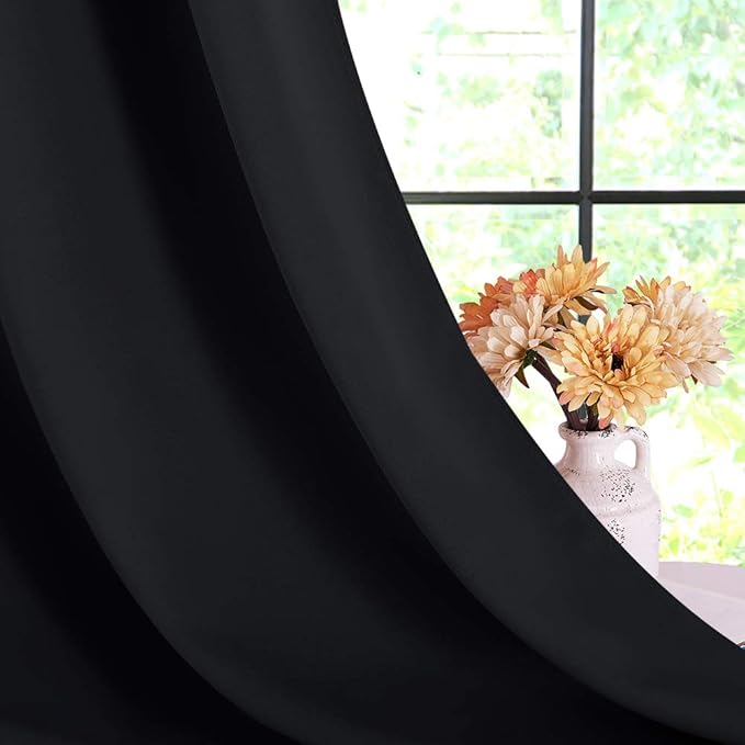 NICETOWN Living Room Curtains 80 inch Length 2 Panels Set, Black, W34, Blackout Thermal Insulated Window Treatment Solid Grommet Room Darkening for Bedroom/Home Office