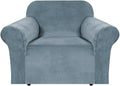 H.VERSAILTEX Stretch Velvet Armchair Cover Couch Covers 1 Cushion Chair Slipcover for Living Room Furniture Cover Crafted from Thick Comfy Rich Velour (Chair 31"-49", Stone Blue)