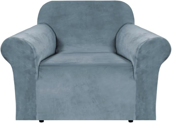 H.VERSAILTEX Stretch Velvet Armchair Cover Couch Covers 1 Cushion Chair Slipcover for Living Room Furniture Cover Crafted from Thick Comfy Rich Velour (Chair 31"-49", Stone Blue)