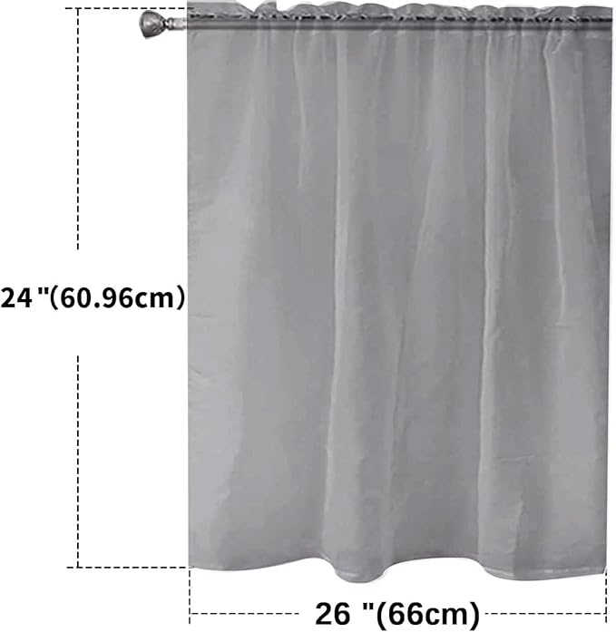 SpaceDresser Basic Rod Pocket Sheer Voile Window Curtain Panels Grey 1 Pair 2 Panels 26 Width 24 Inch Long for Kitchen Bedroom Children Living Room Yard(Grey,26 W x 24 L)