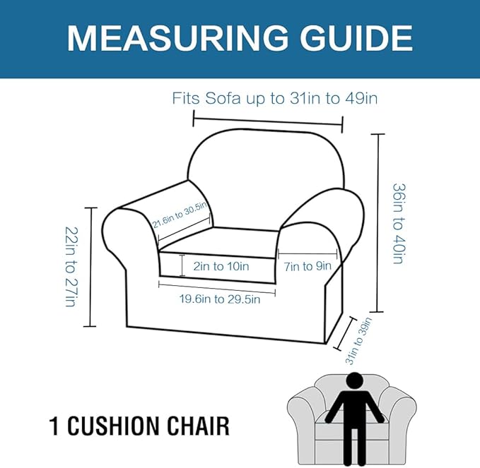 H.VERSAILTEX Rich Polyester Spandex Blend 2 Piece Cover Chair Slipcover Sofa Cover Furniture Protector Couch Soft with Elastic Bottom Chair Couch Cover with Arms Width Up to 49 Inch(Chair, Oatmeal)