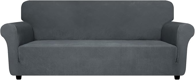 ZNSAYOTX Super Stretch Couch Cover (72"-92"), New Striped Sofa Covers Fitted Slipcovers with Elastic Bottom, Dog Cat Pets Proof Spandex Fabric Comfortable & Durable (Dark Grey, Sofa)