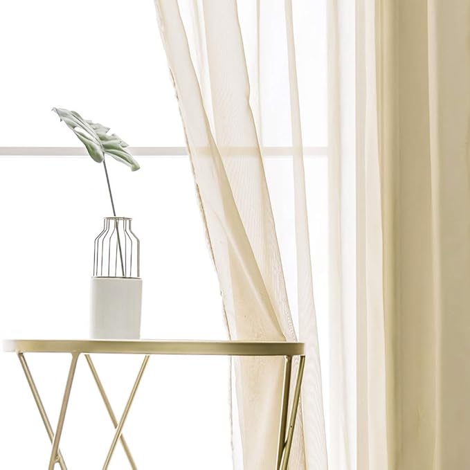 MIULEE 2 Panels Solid Color Sheer Window Curtains Elegant Window Voile Panels/Drapes/Treatment for Bedroom Living Room (54X84 Inches Beige)