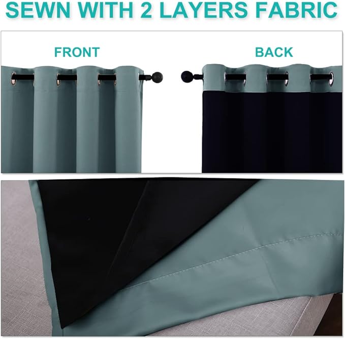 NICETOWN Full Shading Curtains 96 inches Long 2 Panels Set for Windows, Super Heavy-Duty Black Lined Blackout Curtains for Bedroom, Privacy Assured Window Treatment (Greyish Blue, 55 inches W)