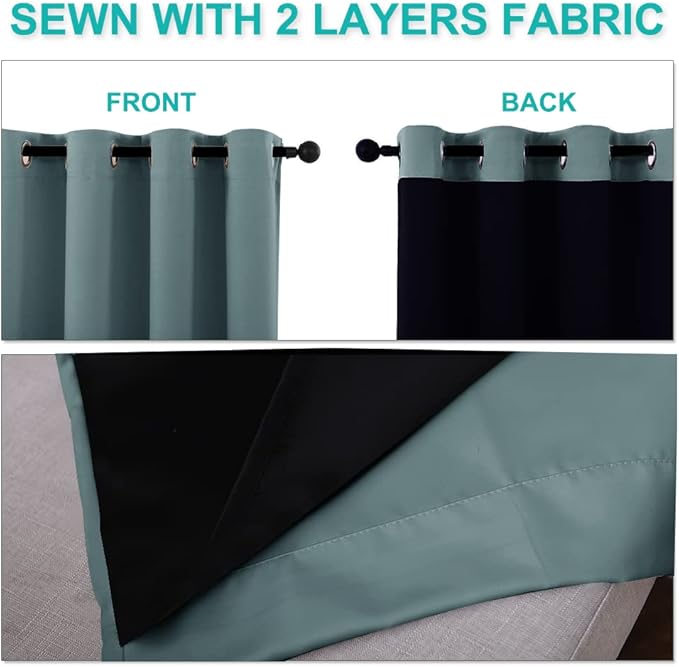 NICETOWN Full Shading Curtains for Windows, Super Heavy-Duty Black Lined Blackout Cold Blocking Curtains for Bedroom, Privacy Assured Window Treatment (Aqua, Pack of 2, 70 inches W x 95 inches L)