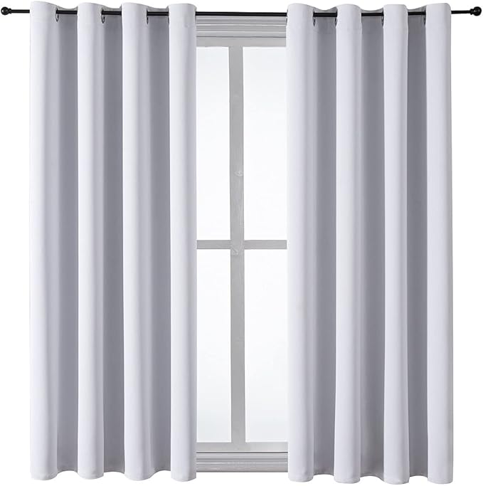 ChrisDowa Grommet Room Darkening Curtains for Bedroom and Living Room - 2 Panels Set Thermal Insulated Blackout Curtains (Greyish White, 52W x 54L)