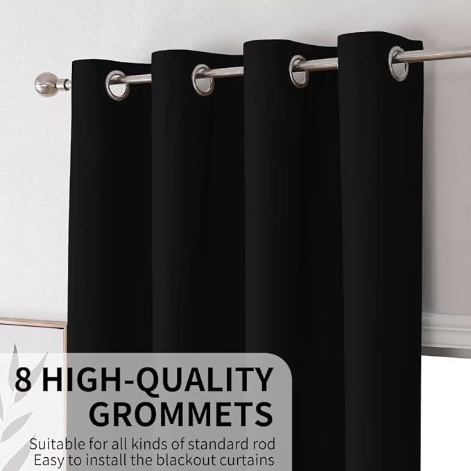 Joydeco Blackout Curtains 108 Inches Long, Black Extra Long Black Out Curtains for Living Room Bedroom, Grommet Total Room Darkening Drapes Grommets Solid Drapes for Bedroom Windows