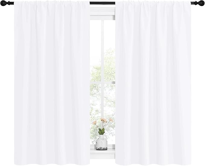 NICETOWN Kitchen Curtains, Short Home Decoration Curtains & Drapes, Small Window Draperies for Dining Room, Cupboard (White, 42 in x 54 in (W x L), Set of 2)