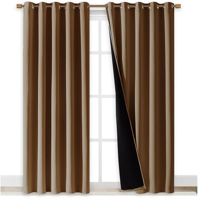 NICETOWN Full Shade Curtain Panels, 62 x 84 inch, Gold Brown, Pair of Energy Smart & Noise Blocking Out Blackout Drapes for Dining Room Window, Thermal Insulated Guest Room Lined Window Dressing