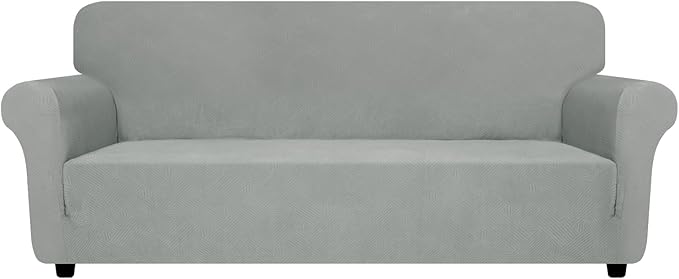 ZNSAYOTX Super Stretch Sofa Cover (72"-92"), New Striped Sofa Covers Fitted Slipcovers with Elastic Bottom, Dog Cat Pets Proof Spandex Washable Fabric Comfortable & Durable (Light Grey, Sofa)