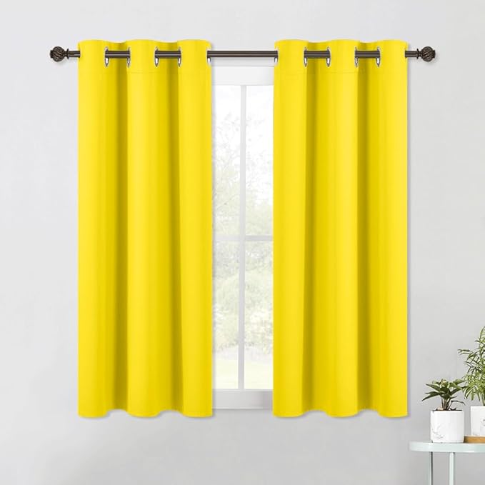 NICETOWN Bedroom Curtains Blackout Drapery Panels, 2 Panels, 42 x 54 Inch, Bright Yellow, Three Pass Microfiber Thermal Insulated Solid Ring Top Blackout Window Curtains/Drapes