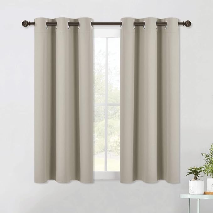 NICETOWN Modern Blackout Curtains Noise Reducing, Thermal Insulated and Privacy Room Darkening Drape Panels for Boy's Guest Room Door Small Short Window (Natural, 2 Panels, W42 x L54 -Inch)