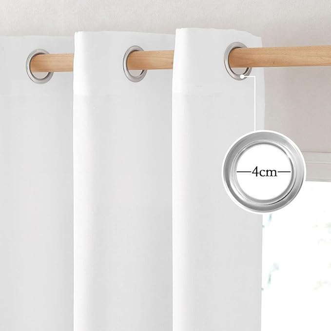NICETOWN White Linen Short Curtains for Kitchen 48 inches Long, Grommet Top Privacy Added Drapes with Light Filtering Window Treatments for Kids Room, W42 x L48, 2 Panels