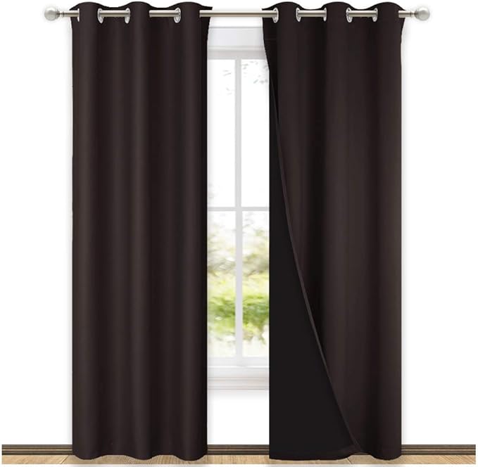 NICETOWN Full Shade Curtain Panels, 37" Wide x 80" Long, Toffee Brown, Pair of Thermal Insulated & Energy Efficiency Blackout Drapes for Living Room, Lined Silky Performance Window Dressing