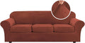 H.VERSAILTEX High Stretch Sofa Slipcover 4 Piece Cover Velvet Furniture Protector Form Fit Thick Velvet Extra Large Sofa Cover for 3 Cushion Couch Width Up to 97 Inch (Large Sofa, Rust)