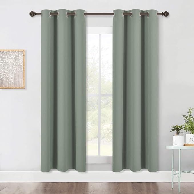 NICETOWN Modern Blackout Curtains Noise Reducing, Thermal Insulated and Privacy Room Darkening Drape Panels for Boy's Guest Room Door Window (Greyish Green, 2 Panels, W42 x L72 -Inch)