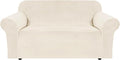 H.VERSAILTEX Stretch Velvet Loveseat Covers for 2 Cushion Couch Covers for Living Room Sofa Covers with Non Slip Straps Bottom, Ultra Thick Comfy Velour (Width 58"-72", Cream)