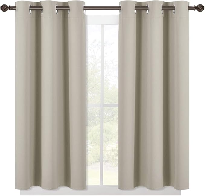 NICETOWN Modern Blackout Curtains Noise Reducing, Thermal Insulated and Privacy Room Darkening Drape Panels for Boy's Guest Room Door Small Short Window (Natural, 2 Panels, W42 x L45 -Inch)
