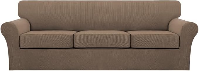 Turquoize 4 Piece Sofa Covers for 3 Cushion Couch Sofa Slipcover Soft Couch Cover for Dogs Washable Furniture Cover with 3 Individual Large Cushion Covers Feature Fabric (Large Sofa, Macchiato)