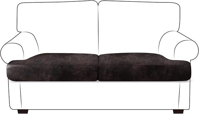Leather Look Couch Cushion Covers Sofa Seat Slipcovers Sets Couches Furniture Protector for Sectional Armchair Loveseat Pets Kids Stretch Spandex Fabric (2 T-Cushion Loveseat, Chocolate)