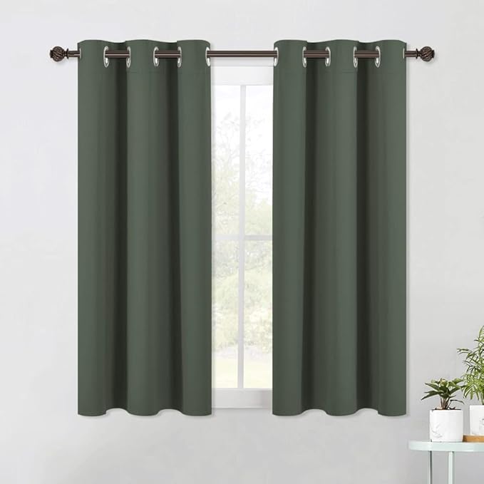 NICETOWN Shack Blackout Curtains 54 inches Long, Thermal Insulated and Privacy Room Darkening Drape Panels for Boy's Guest Room Door Small Short Window (Dark Mallard, 2 Panels, W42 x L54 -Inch)