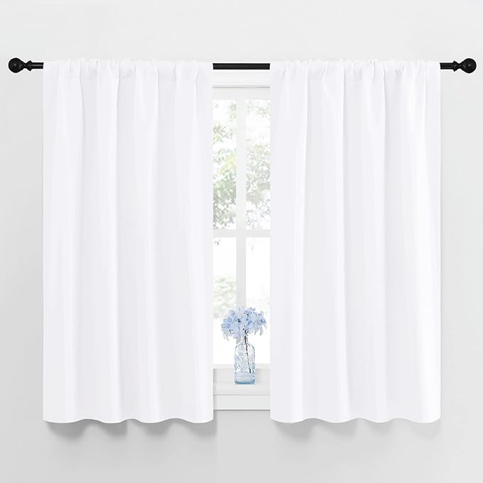 NICETOWN Window Curtain Panels - Semi Blackout Rod Pocket Curtain Set for Bedroom (White, 2 Panels, 42 by 48)