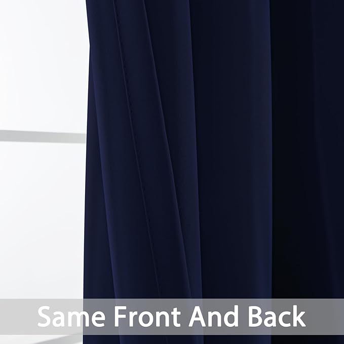 Yakamok Blackout Curtains Room Darkening Thermal Insulated Window Panels,Solid Grommet Top Drapes for Bedroom/Living Room(70Wx84L, Navy Blue, 2 Panels)
