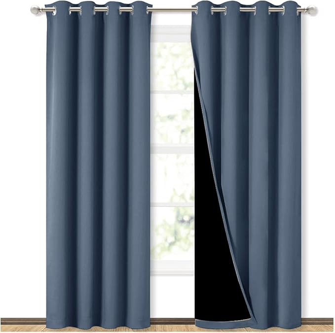 NICETOWN 100% Blackout Curtains 84 inches Long, Pair of Energy Smart & Noise Blocking Out Drapes for Baby Room Window, Thermal Insulated Guest Room Lined Window Dressing (Stone Blue, 52 inches Wide)