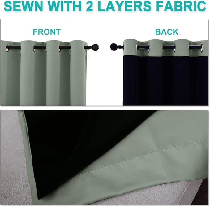 NICETOWN 100% Blackout Window Curtain Panels, Full Light Blocking Drapes with Black Liner for Nursery, 72-inch Drop Thermal Insulated Draperies (Greyish Green, 2 Pieces, 42-inch Wide Per Panel)