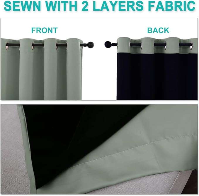 NICETOWN Full Shading Curtains 90 inches Long 2 Panels Set for Windows, Super Heavy-Duty Black Lined Blackout Curtains for Bedroom, Privacy Assured Window Treatment (Greyish Green, 52 inches W)