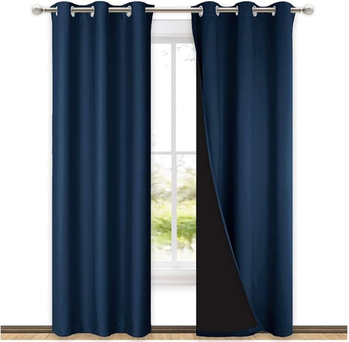 NICETOWN Complete 100% Blackout Curtain Set, Thermal Insulated & Energy Efficiency Window Draperies for Guest Room, Full Shading Panels for Shift Worker and Light Sleepers, Navy Blue, 42W x 84L, 2 Pcs