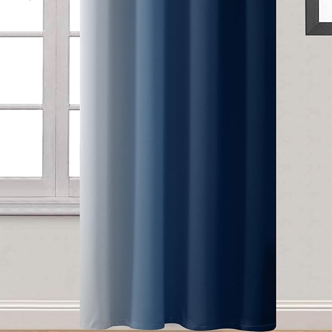 Yakamok Greyish White to Blue Ombre Curtain for Bedroom, Light Blocking Thermal Insulated Window Drape for Living Room(1 Panel, 52x84 Inch)