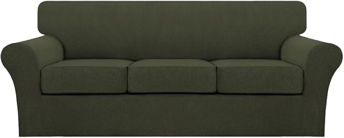 Turquoize 4 Piece Sofa Covers for 3 Cushion Couch Sofa Slipcover Soft Couch Cover for Dogs-Washable Sofa Furniture Cover with 3 Individual Cushion Covers (3 Cushion Sofa, Olive)