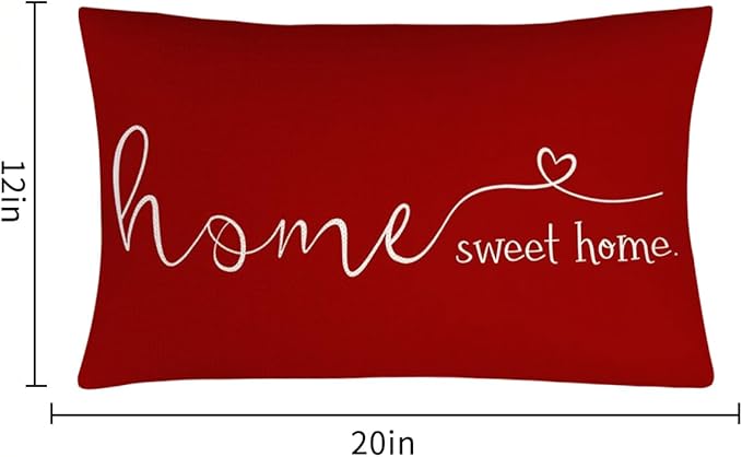 MFGNEH Home Sweet Home Quotes Farmhouse Pillow Covers, 12x20 Inch, Decorative Throw Pillow Case, Housewarming Gift, Red
