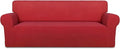 PureFit Super Stretch Sofa Slipcover – Spandex Non Slip Soft Couch Sofa Cover, Washable Furniture Protector with Non Skid Foam and Elastic Bottom for Kids, Pets （Sofa, Red）
