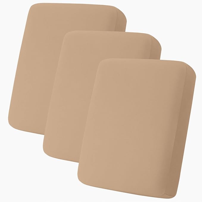 hyha Milk Silk Couch Cushion Covers, Soft Magic Sofa Covers Washable for 3 Cushion Couch, Stretch Sectional Outdoor Cushion Covers for Patio Furniture with Elastic Bottom(3 Packs, Camel)