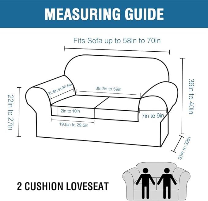 H.VERSAILTEX 3 Piece Stretch Sofa Covers for 2 Cushion Loveseat Couch Covers for Living Room Sofa Slipcovers (Base Cover Plus 2 Seat Cushion Covers) Jacquard Fabric (Medium Sofa, Macchiato)