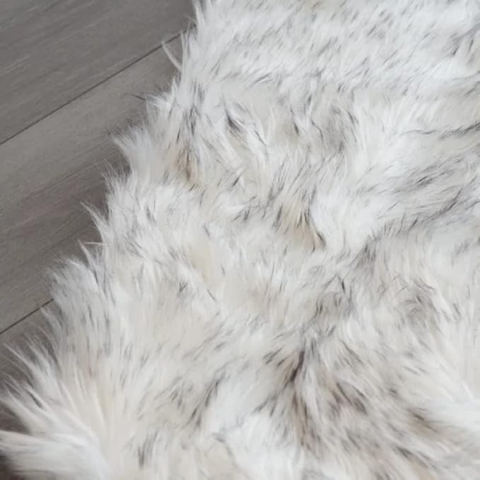 ORINOVA White and Grey Ultra Soft Faux Fur Shaggy Runner Rug 2x6 for Nursery Teen Room Dormitory Living Room Washable Furry Area Rug Décor