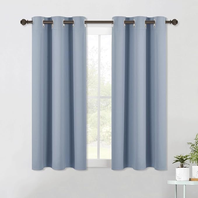 NICETOWN Blackout Curtains & Drapes for Bedroom, Vintage Blue, W34 x L48, Set of 2, Triple Weave Grommet Top Thermal Insulated Light Blocking Panels for Bathroom/Living Room
