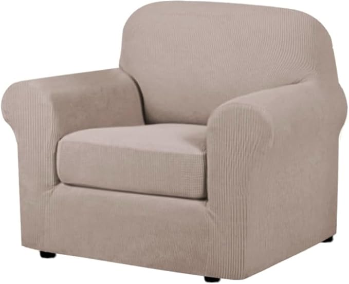 H.VERSAILTEX Armchair Slipcover Chair Cover 2 Piece Stretch Slipcovers Furniture Protector with Elastic Bottom Fit Armchair Width Up to 47 Inch, Stretch Spandex Jacquard Fabric(Chair, Sand)