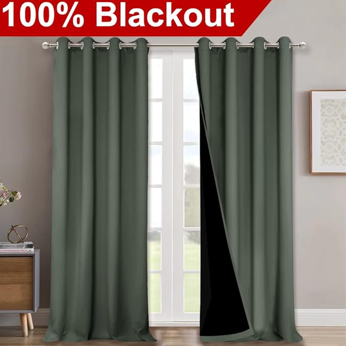NICETOWN Full Shading Curtains for Windows, Super Heavy-Duty Black Lined Blackout Curtains for Bedroom, Privacy Assured Window Treatment (Dark Mallard, Pack of 2, 52 inches W x 95 inches L)