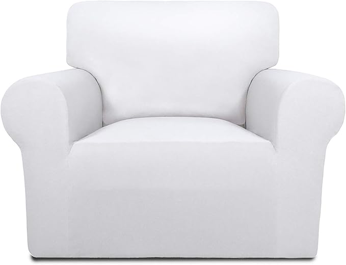 PureFit Super Stretch Chair Sofa Slipcover – Spandex Non Slip Soft Couch Sofa Cover, Washable Furniture Protector with Non Skid Foam and Elastic Bottom for Kids, Pets （Chair, White