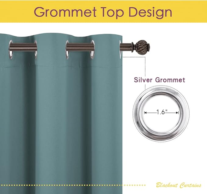 NICETOWN Modern Blackout Curtains Noise Reducing, Greyish Blue, 2 Panels, W34 x L60 -Inch, Thermal Insulated and Privacy Room Darkening Drape Panels for Boy's Guest Room Door Small Short Window