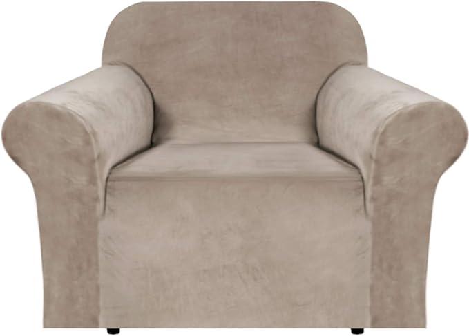 H.VERSAILTEX Stretch Velvet Armchair Cover Couch Covers 1 Cushion Chair Slipcover for Living Room Furniture Cover Crafted from Thick Comfy Rich Velour (Chair 31"-49", Taupe)
