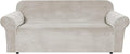 H.VERSAILTEX Stretch Velvet Sofa Covers for 3 Cushion Couch Covers Furniture Protector Soft with Non Slip Elastic Bottom, Crafted from Thick Comfy Rich Velour (Large Sofa 90"-97", Oatmeal)