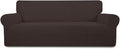 Easy-Going Stretch 4 Seater Sofa Slipcover 1-Piece Sofa Cover Furniture Protector Couch Soft with Elastic Bottom for Kids, Polyester Spandex Jacquard Fabric Small Checks Chocolate